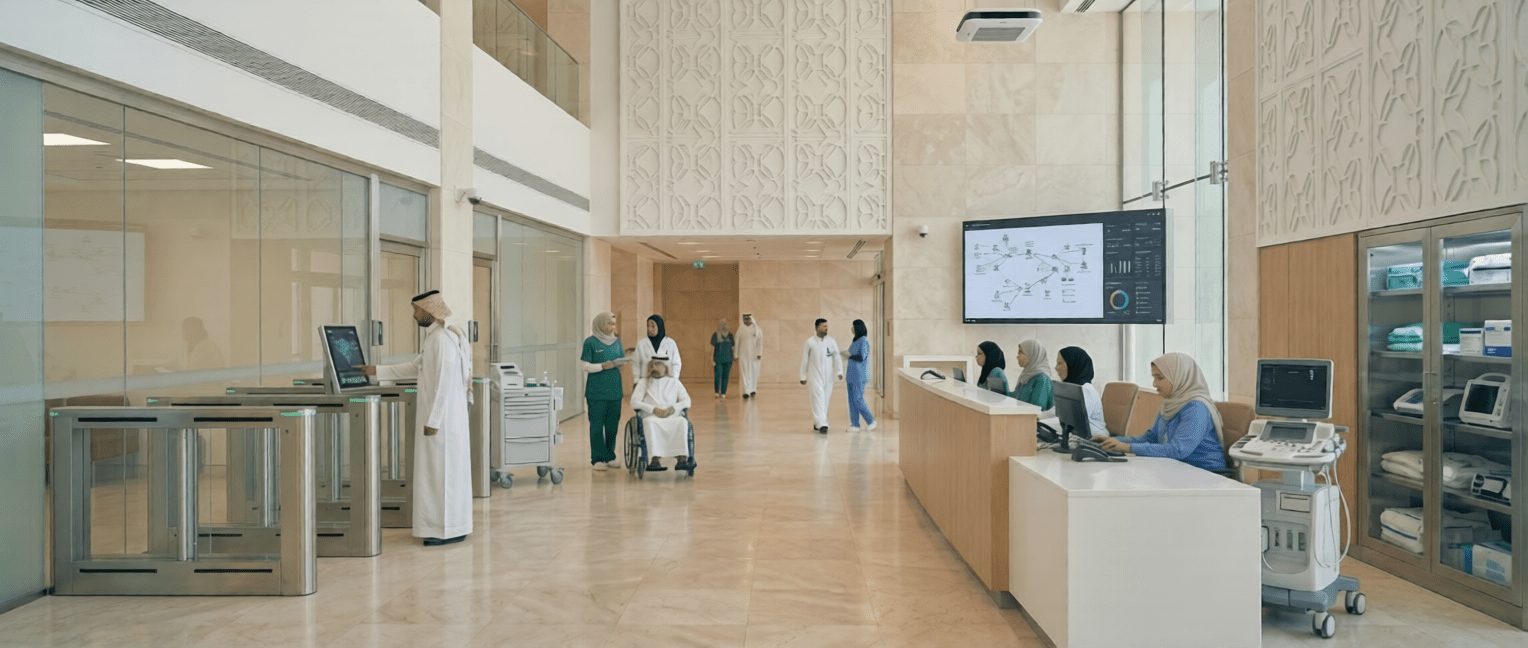 Hospital Security, Access Control Systems, Healthcare Technology, Biometric Security, Face Recognition, Touchless Technology, Healthcare Infrastructure, Physical Security, Smart Hospitals, Digital Healthcare, KSA Healthcare, UAE Hospitals, MENA Healthcare, Security Solutions, Compliance & Safety