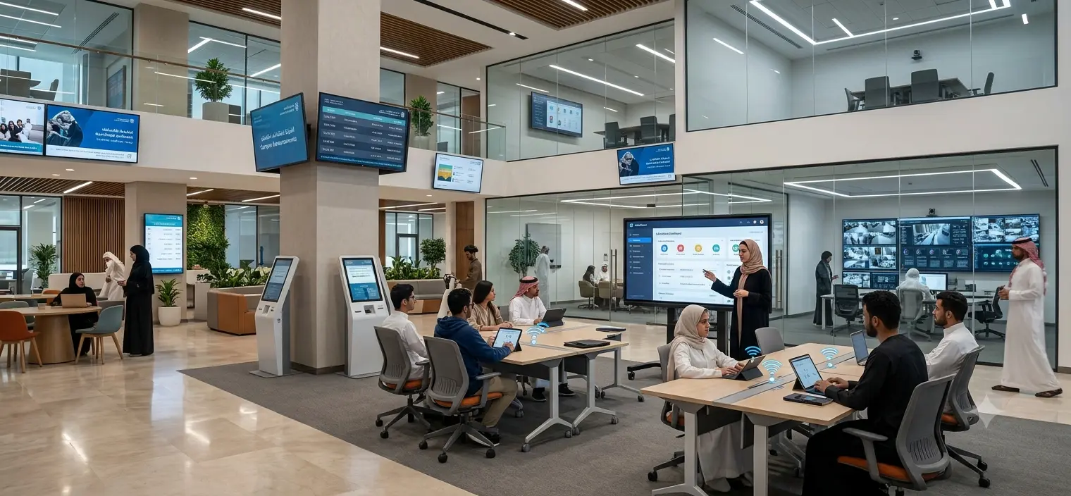 Digital Signage Healthcare, Patient Communication, Hospital Wayfinding, Smart Healthcare Solutions, Healthcare Digital Transformation, Patient Engagement, Healthcare Technology MENA, AI Digital Signage, FAMA Technologies, Infinite Digital Signage